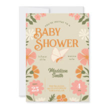 Bloemige Vlinder Baby Shower Uitnodiging