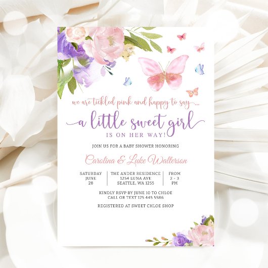 Bloemige Vlinder Baby Shower Uitnodiging