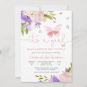 Bloemige Vlinder Baby Shower Uitnodiging (Voorkant)