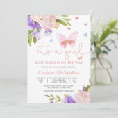 Bloemige Vlinder Baby Shower Uitnodiging (Staand voorkant)