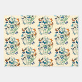 bloemige vlinder vogelpatroon roze groen inpakpapier vel (Voorkant)