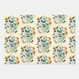  bloemige vlinder vogelpatroon roze groen inpakpapier vel