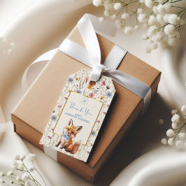 Bloemige Vos Bedankt Label voor Woodland Baby Show Cadeaulabel