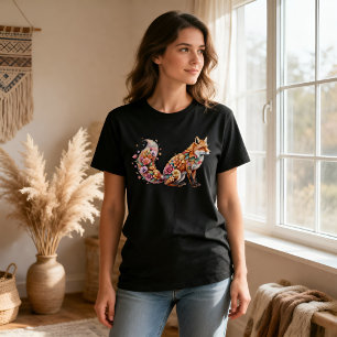 Bloemige Vos Shirt Kleurrijke Boho Dieren T-shirt