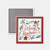 Bloemige vrolijk kerstfeest magneet (Voorkant / Achterkant)