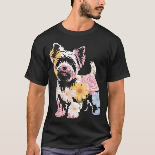 Bloemige Vrouwen Mooie Yorkie Hond Moeder T-shirt (Voorkant)