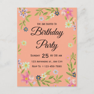 Bloemige Watercolor Verjaardagskaart Briefkaart