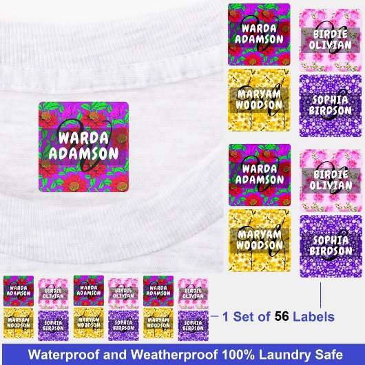 Bloemige Waterdichte Labels voor Meisjes - Naam Kl