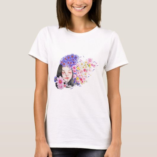 Bloemige waterkleur  t-shirt (Voorkant)