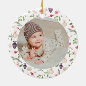  bloemige waterverf baby eerste Kerstmis Keramisch Ornament (Achterkant)
