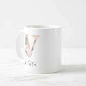 Bloemige Waterverf Initialen Mok - V (Voorkant links)