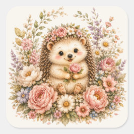 Bloemige Waterverf Kunst van de Egel Vierkante Sticker