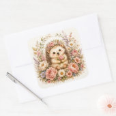 Bloemige Waterverf Kunst van de Egel Vierkante Sticker (Envelop)