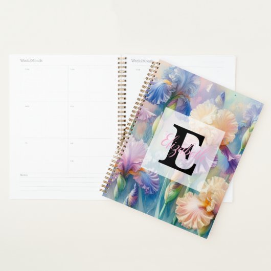 Bloemige waterverf monogram paarse iris bloemen planner (Display)
