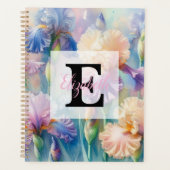 Bloemige waterverf monogram paarse iris bloemen planner (Voorkant)