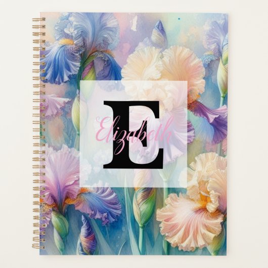 Bloemige waterverf monogram paarse iris bloemen planner (Voorkant)