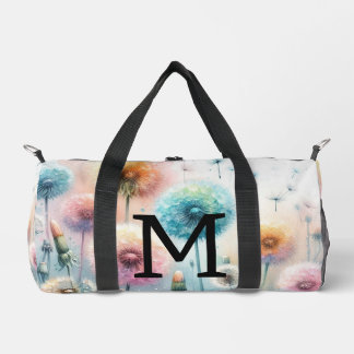 Bloemige waterverf monogram roze blauwe paardenblo plunjezak