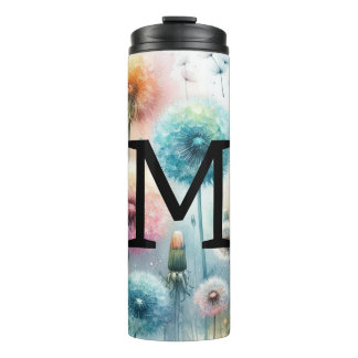 Bloemige waterverf monogram roze blauwe paardenblo thermosbeker
