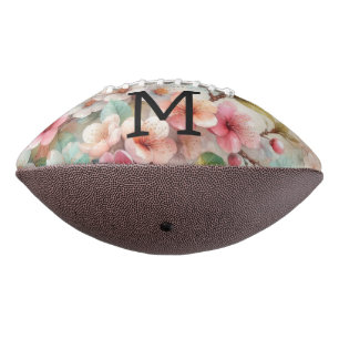 Bloemige waterverf monogram roze kersenbloesems american football