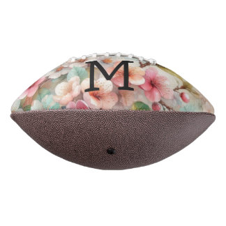Bloemige waterverf monogram roze kersenbloesems  american football