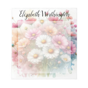 Bloemige waterverf monogram roze madeliefjes bloem notitieblok