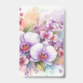Bloemige waterverf monogram roze orchidee bloemen badge (Achterkant)