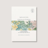 Bloemige waterverf monogram trouwuitnodiging uitnodigingen wikkel
