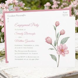 Bloemige Waterverf Roze Salie Verlovingsfeest Uitnodiging Briefkaart