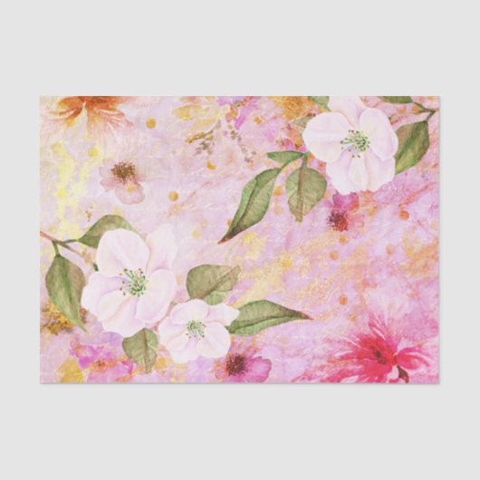 bloemige waterverf & script op roze & goud tissuepapier (Voorkant)