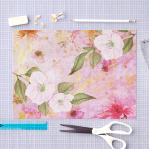  bloemige waterverf & script op roze & goud tissuepapier