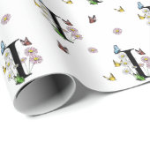 Bloemige waterverf vlinder monogram letter I   Cadeaupapier (Rol Hoek)