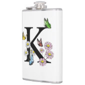 Bloemige waterverf vlinder monogram met de letter  heupfles (Links)