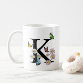 Bloemige waterverf vlinder monogram met de letter  koffiemok