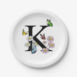 Bloemige waterverf vlinder monogram met de letter  papieren bordje