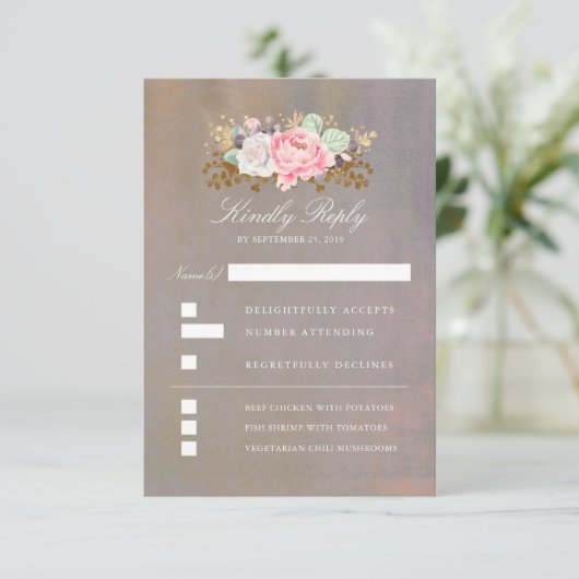 Bloemige waterverfstoffen bruiloft RSVP (Staand voorkant)