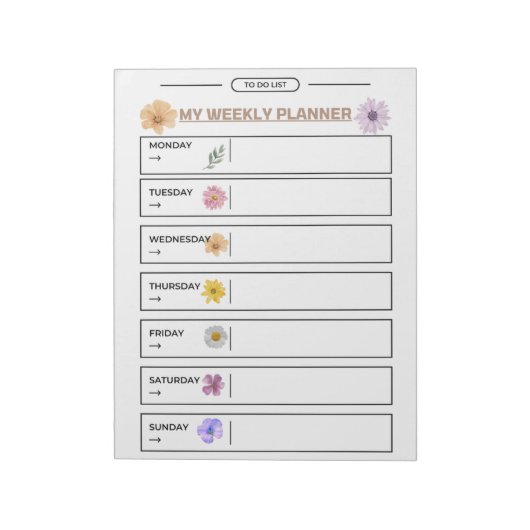 Bloemige weekplanner pagina notitieblok (Linkerzijde)