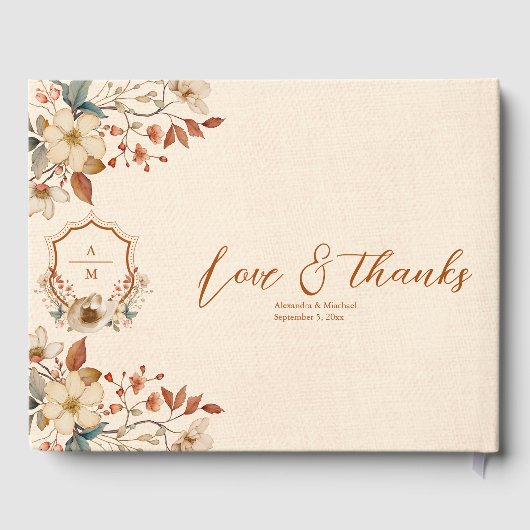 Bloemige Westelijke Top Monogram Bruiloft Gastenboek (Achterkant)