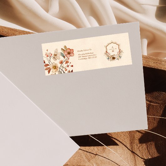 Bloemige Westerse Kuif Monogram Huwelijk  Etiket