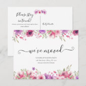 Bloemige We've Moved Script Nieuw Adres Aankondigi Aankondigingskaart (Voorkant / Achterkant)