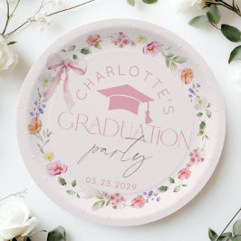 Bloemige Widflower Roze Strik Afstudeerfeest Papieren Bordje