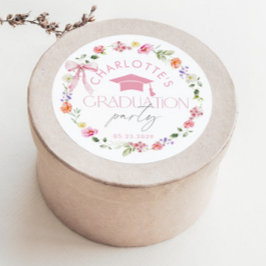 Bloemige Widflower Roze Strik Afstudeerfeest Ronde Sticker