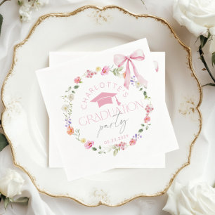 Bloemige Widflower Roze Strik Afstudeerfeest Servet