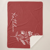 Bloemige wijnrode deken, cadeau met eigen naam voo sherpa deken (Voorkant)