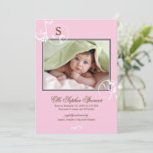 Bloemige Wijnstok Monogram Foto Geboorte Aankondig Aankondiging (Staand voorkant)