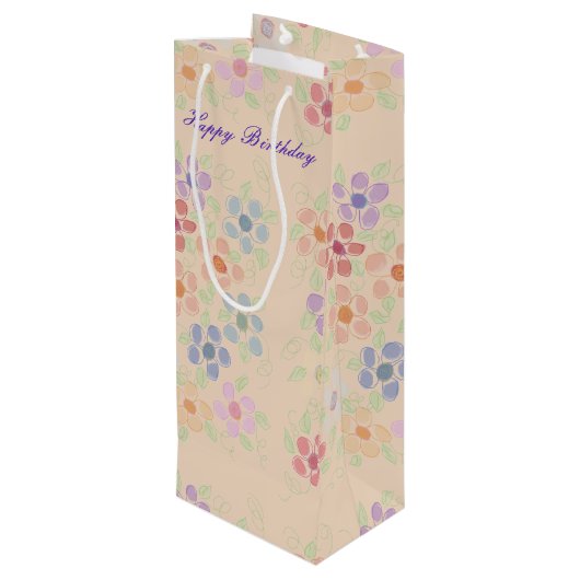  bloemige wijnzak wijn cadeautas (Achterkant Gekanteld)