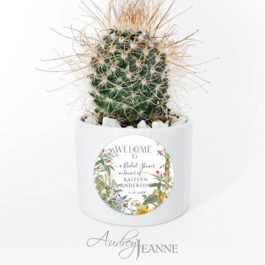 Bloemige Wilde Bloem Aquarel Welkom Bruidsborrel Ronde Sticker