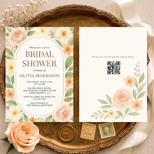 Bloemige Wilde Bloem Botanische QR Code Bruidsuitn Kaart
