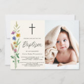 Bloemige Wilde Bloem Foto Doop Kaart (Voorkant)