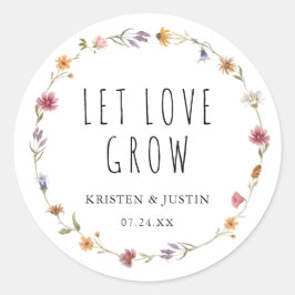 Bloemige Wilde Bloem Laat Liefde Groeien Trouwzaad Ronde Sticker