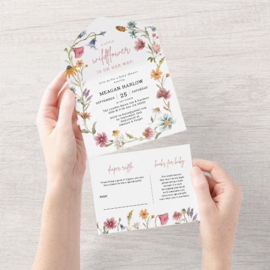 Bloemige Wilde Bloem Meisje Baby Shower All In One Uitnodiging (Afscheurbaar)